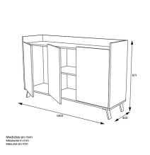 Aparador, Buffet, Salón Comedor 3 Puertas, Armario Auxiliar Color Blanco y Roble, Medidas: 140x87x40 Cm