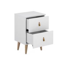 Mesita de Noche 2 cajones, Mesilla de Noche,  Color Blanco, Medidas: 40 cm (Ancho) x 34 cm (Fondo) x 61,6 cm (Alto)