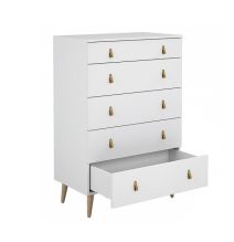 Cómoda con 5 Cajones, para Dormitorio, Acabado en Color Blanco, Medidas: 80 cm (Ancho) x 120 cm (Alto) x 48 cm (Fondo)