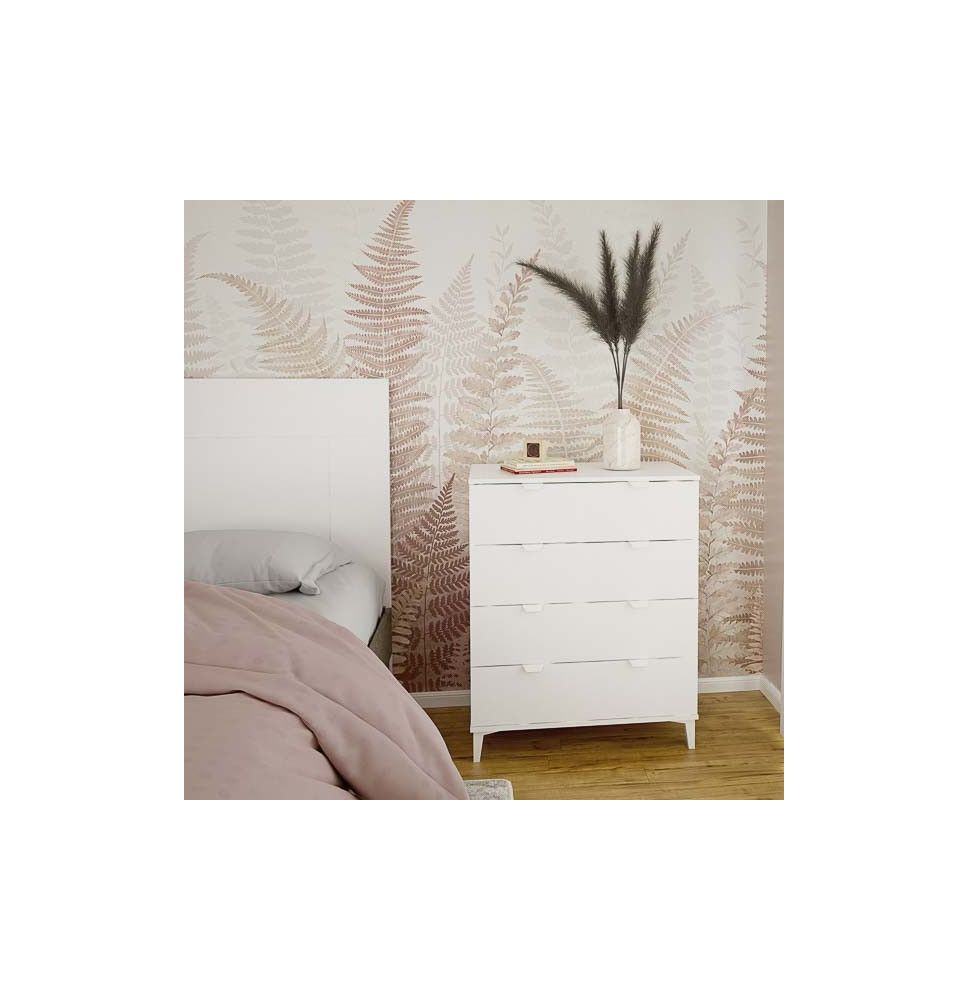 Cómoda con 4 Cajones, para Dormitorio, Acabado en Color Blanco, Medidas: 80 cm (Ancho) x 98 cm (Alto) x 48 cm (Fondo)