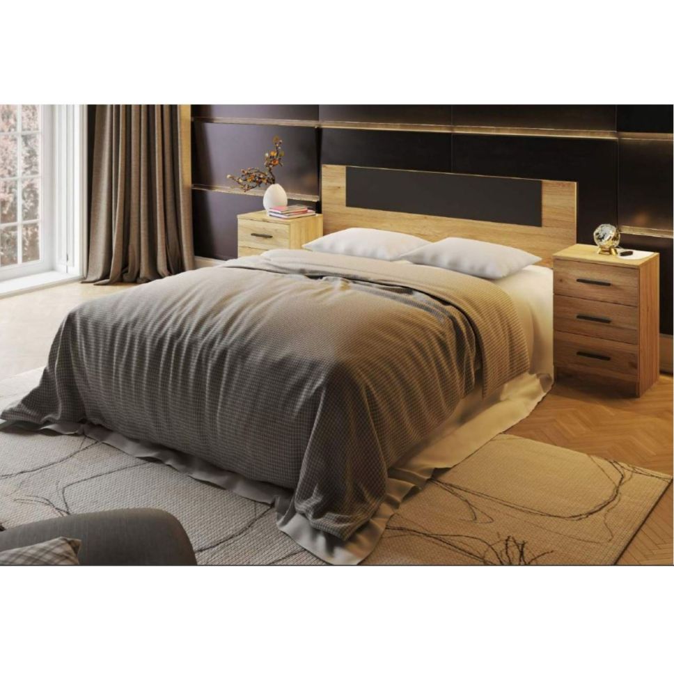 Conjunto Pack Cabecero y 2 Mesitas de Noche,Mesilla de noche 3 Cajones Color Mauvella, 160x45x1,6 cm (LargoxAltoxProfundo)