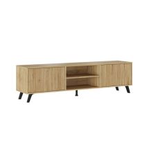 Mueble de TV + 2 Estantes, 2 Compartimentos y 2 Puertas,Mauvella - Rayas, 49cm(Alto)x 180cm (Ancho) x 40cm (Fondo)