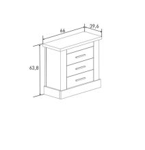 Mesita de Noche 3 Cajones Amplios, Mesilla de Dormitorio, Color Mauvella Rayas,66 cm (Lar) x 39,6 cm (Fon) x 63,8 cm (Al)